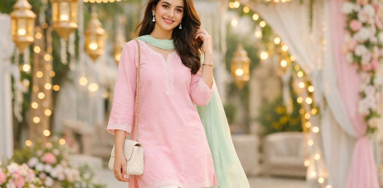 college girl wearing kurta with culottes trendy budget Eid outfit 2026
