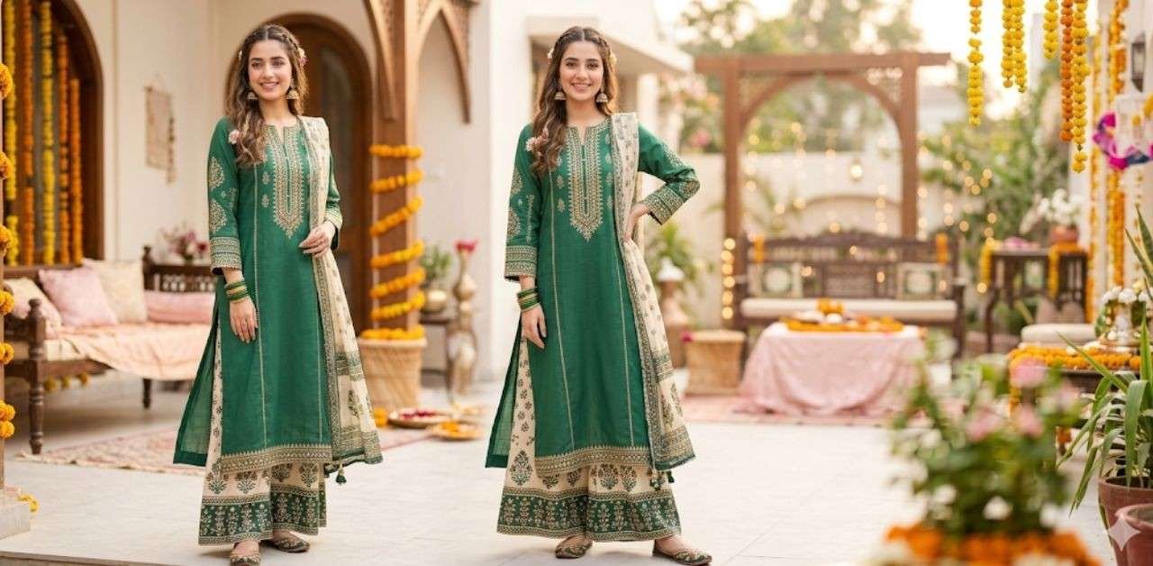 College girl wearing a stylish long kurta with palazzo pants for Budget Eid outfits 2026.