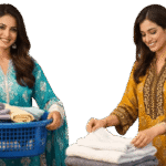 Stylish and durable lawn suits for women 2026, perfect for daily household routines and laundry work at home.
