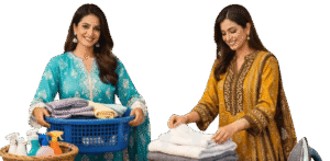 Stylish and durable lawn suits for women 2026, perfect for daily household routines and laundry work at home.